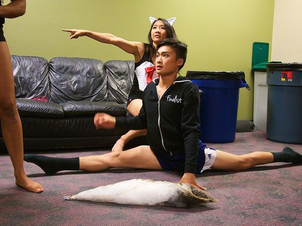 Rhyn Cheung stretches it out.