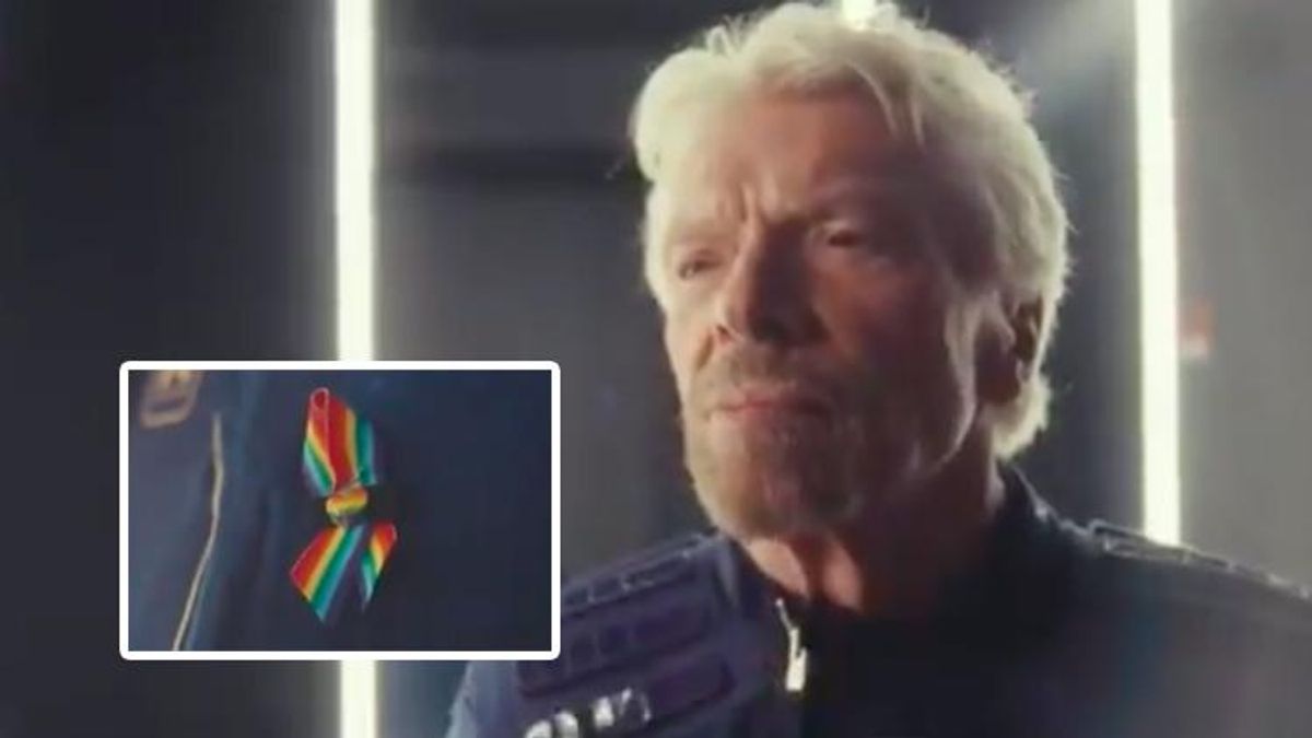 Richard Branson and Pride ribbon pin inset
