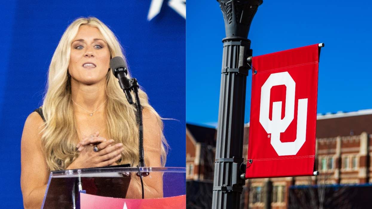 Riley Gaines (L); University of Oklahoma logo (R)