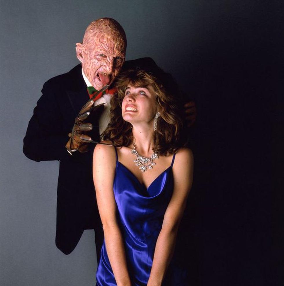 Robert Englund as Freddy Krueger and Heather Langenkamp as Nancy Thompson.