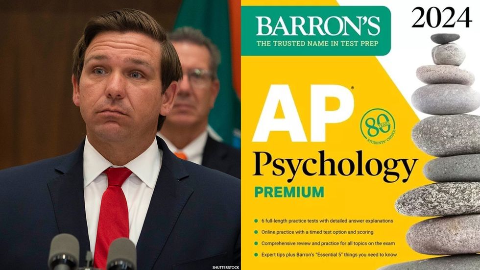 Ron DeSantis and a Barron's study guide for AP Psychology