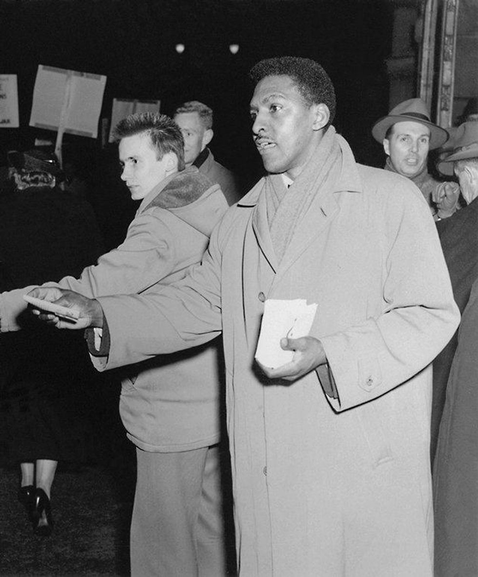 Rustin at an antiwar demonstration in Philadelphia, 1950. Courtesy Bayard Rustin Estate.
