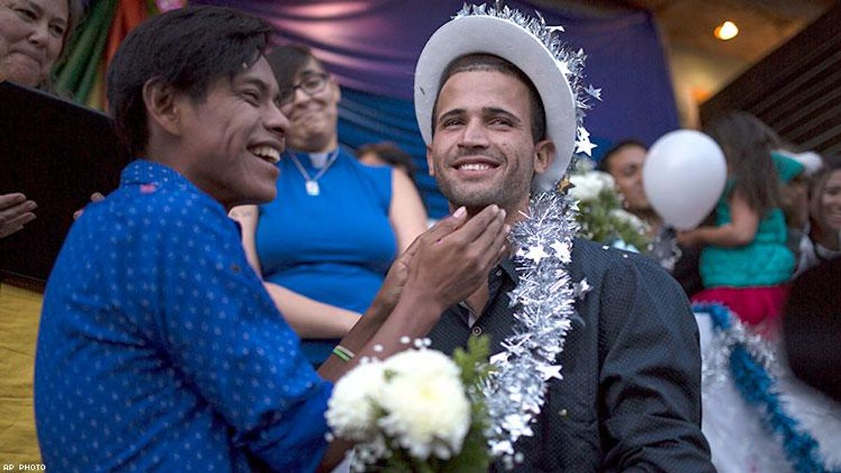 Same sex couple from migrant caravan getting married 
