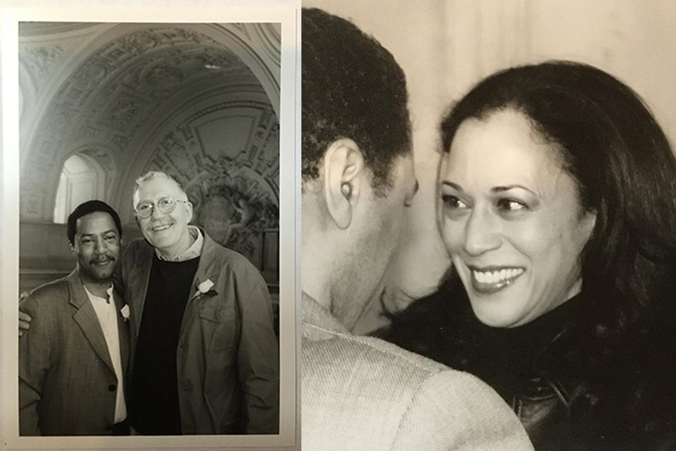 same sex gay couple married in San francisco California 2004 LGBTQ weddings officiated VP Kamala Harris