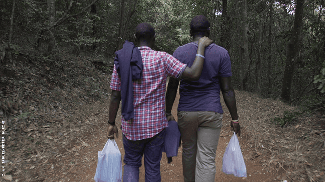 Samuel and his partner Alex walking together