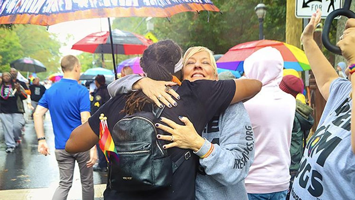 Sara Cunningham offers a Free Mom Hug at Atlanta Pride.