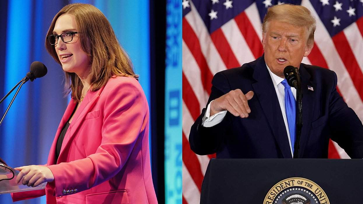 Sarah McBride and Donald Trump