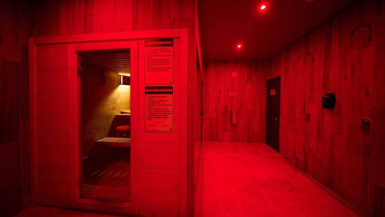 sauna with red light entrance