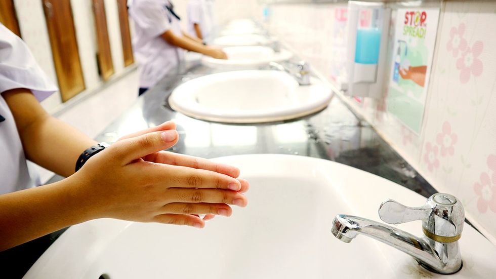 School Bathroom Student Washing Hands Restroom Sink