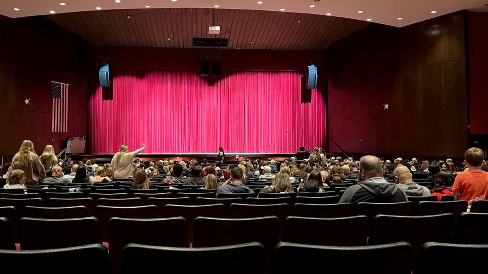 School Play Auditorium Audience Red Stage Curtain