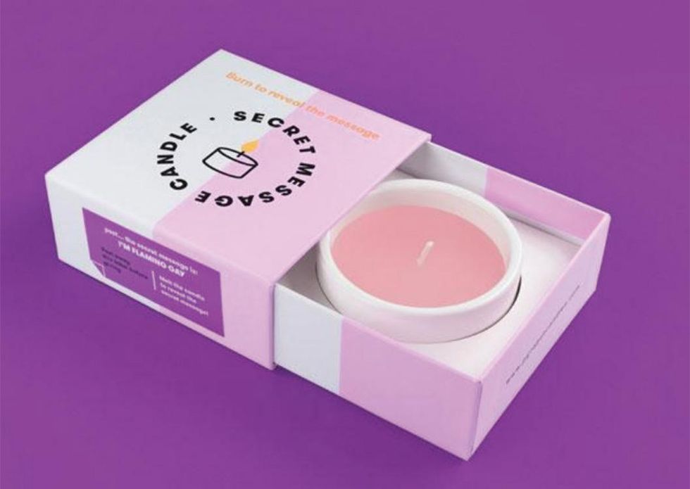 Secret Message Candle says \u201cI\u2019m flaming gay\u201d when burned. ($12, Us.54Celsius.com)