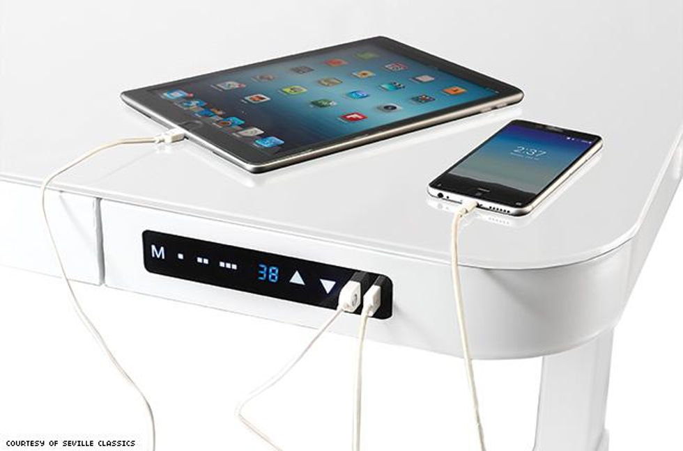 Seville Classics\u2019s AIRLIFT Tempered Glass Electric Standing Desk