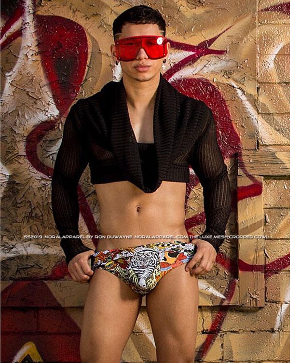 Sewn|Designed by Ron DuWayne for noralapparel.com. Photographer Frank Wise. Model Pawbloww