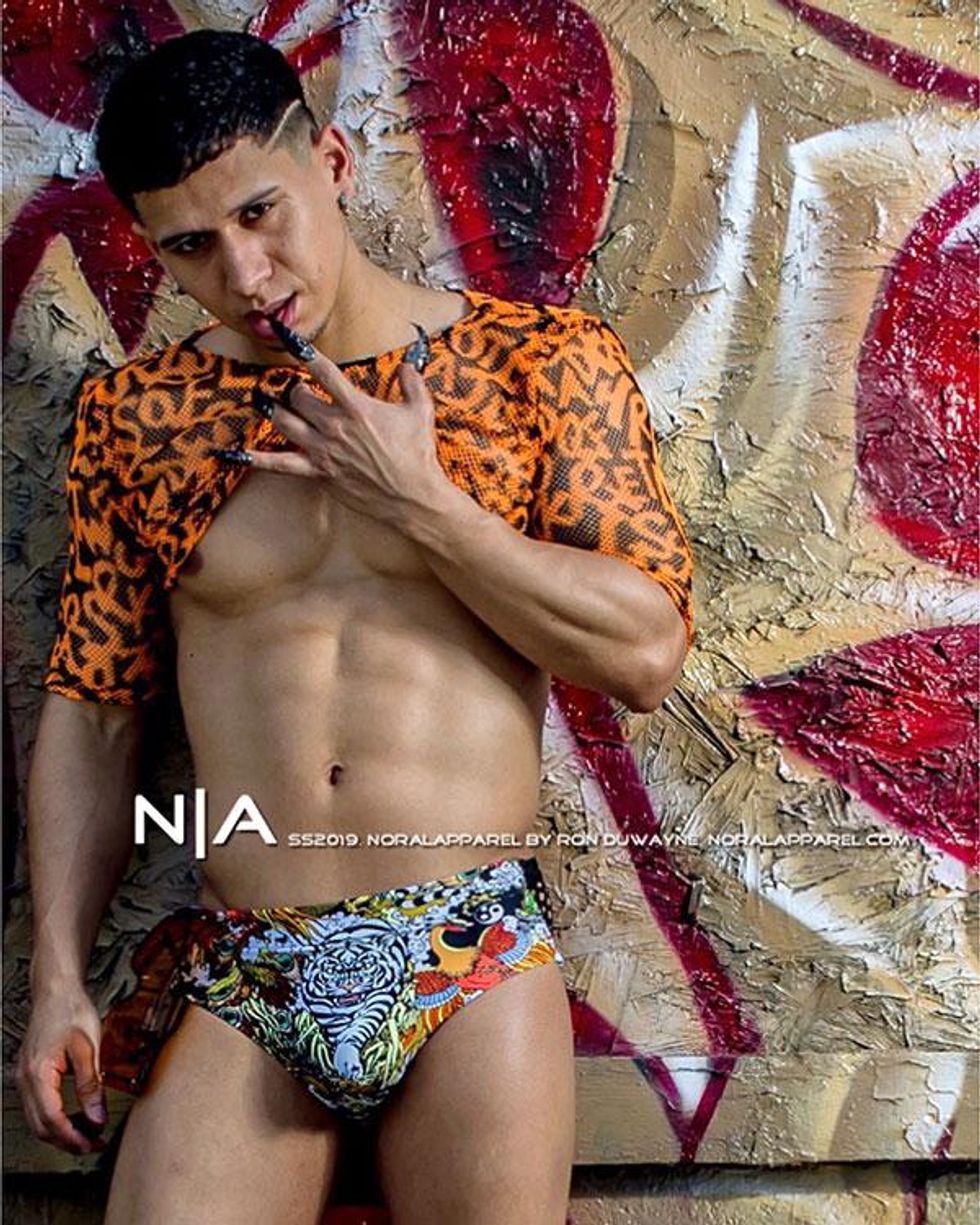 Sewn|Designed by Ron DuWayne for noralapparel.com. Photographer Frank Wise. Model Pawbloww