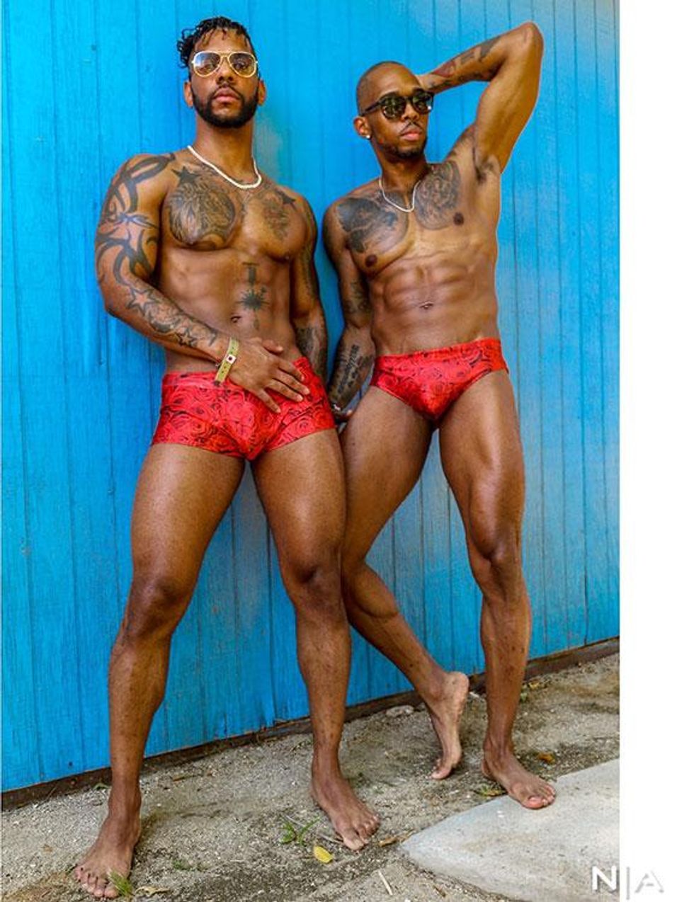 Sewn|Designed by Ron DuWayne for noralapparel.com. Photographer Steven Blank. Models Tyrone & Johnnell