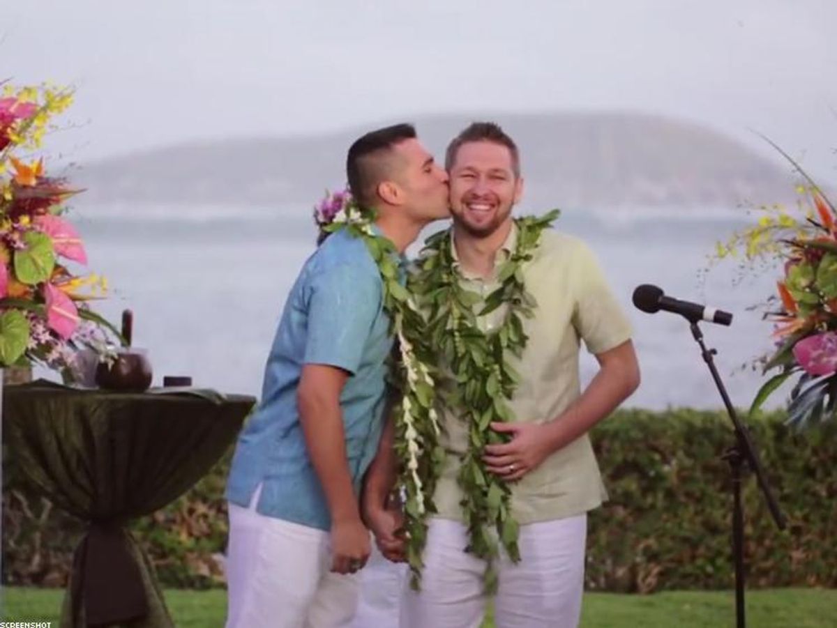 Shayne Alarid kisses his new husband, Christian