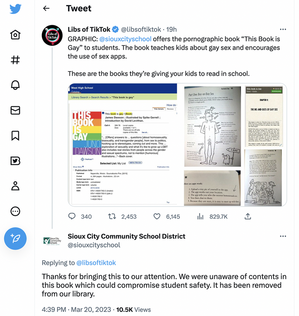 Sioux City Community School District tweet reply to Libs of TikTok