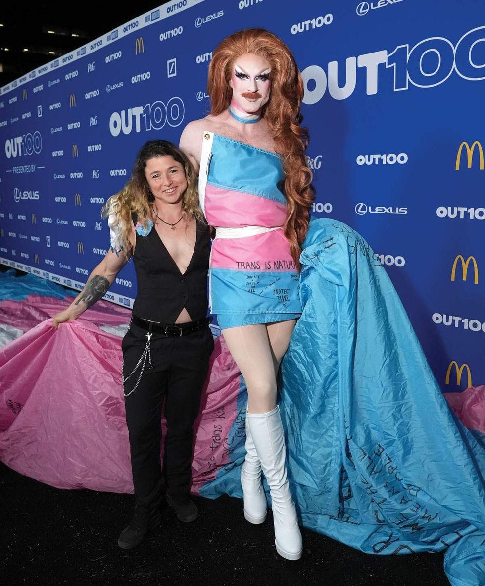 SJ oslin and Pattie Gonia at the 2025 Out100 gala in Los Angeles