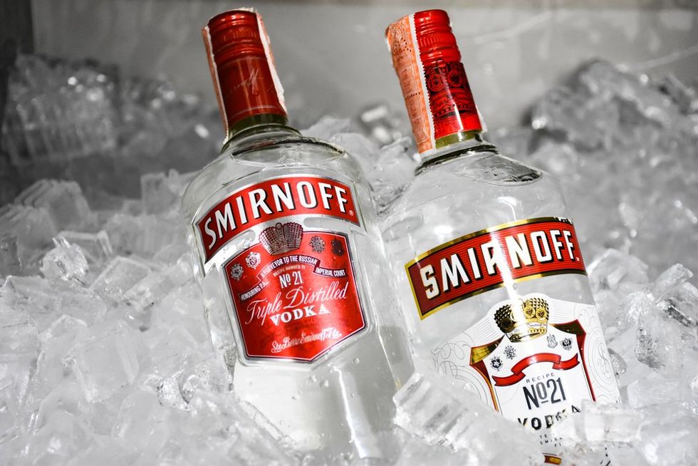 Smirnoff vodka bottles in ice