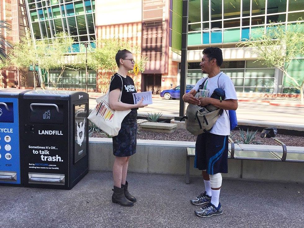 Soulforce executive director Haven Herrin (left) canvassing.