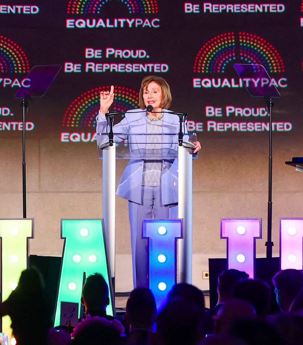 Speaker Emerita Nancy Pelosi speaks onstage at the Equality PAC Gala Washington DC June 2025