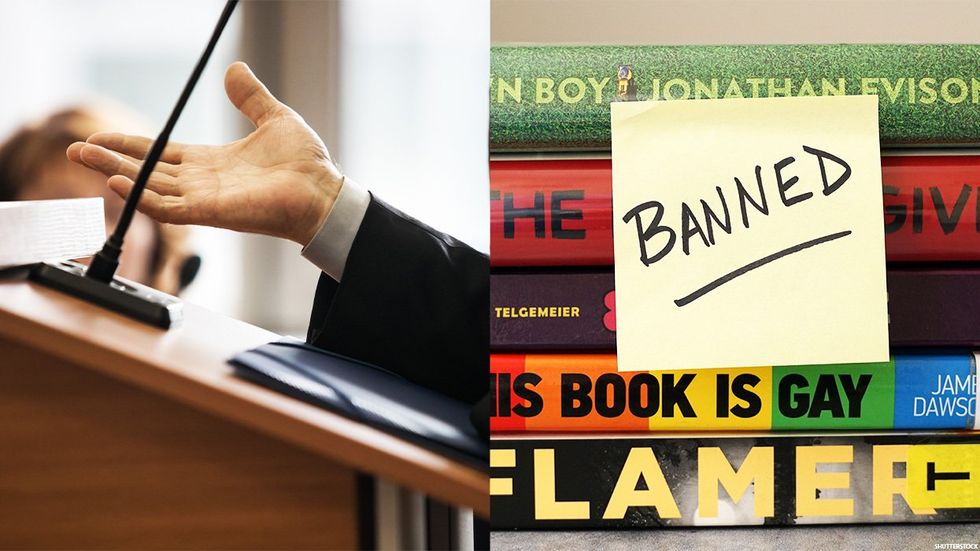 Speaker’s podium and banned books
