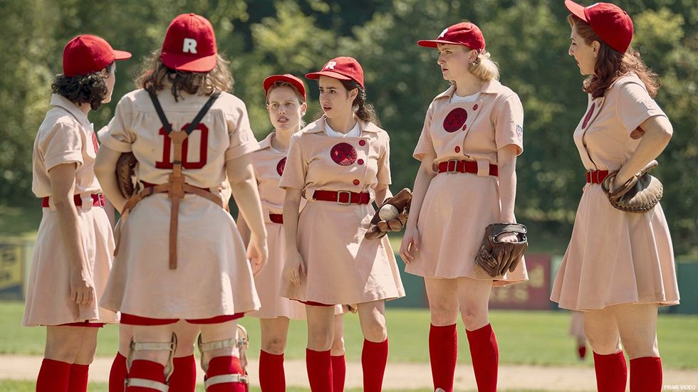 Still from A League of Their Own that shows the team on the field