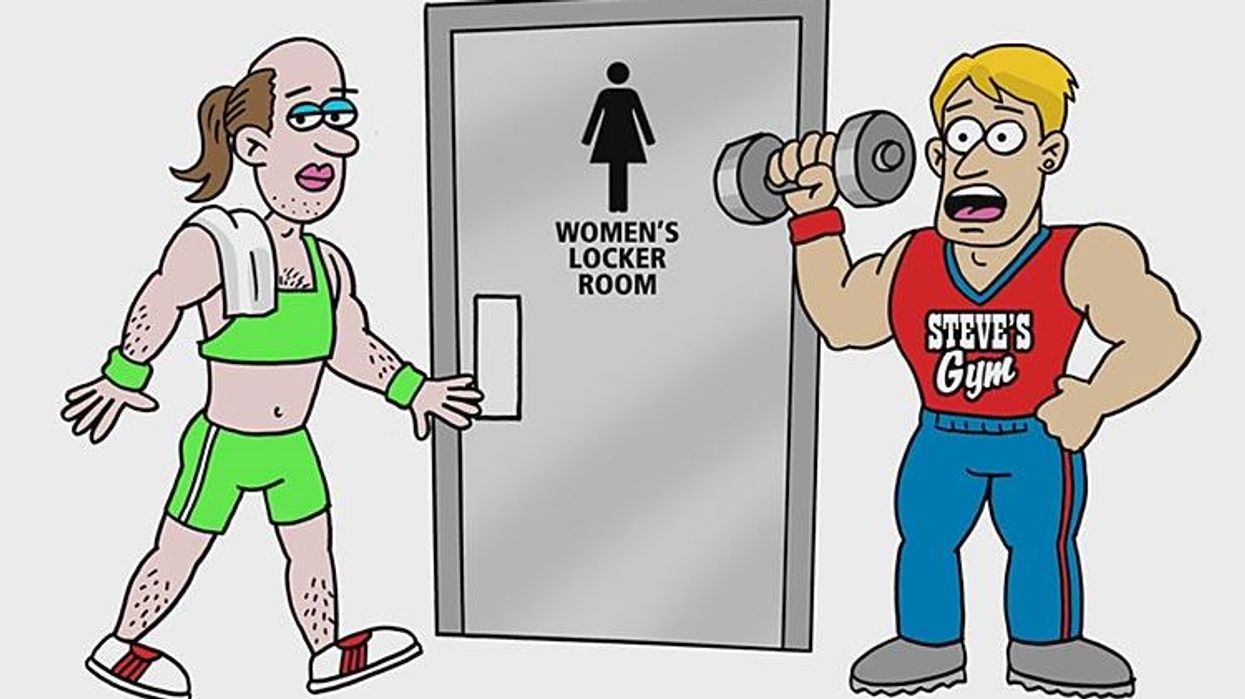 Still from transphobic video ad portraying transgender people as predators