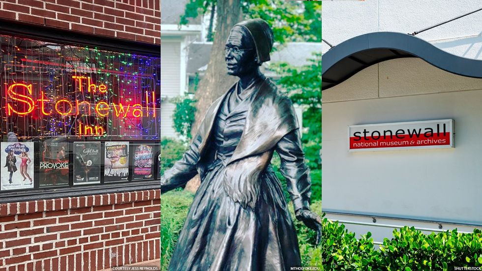 Stonewall Inn, Sojourner Truth statue, and Stonewall National Museum