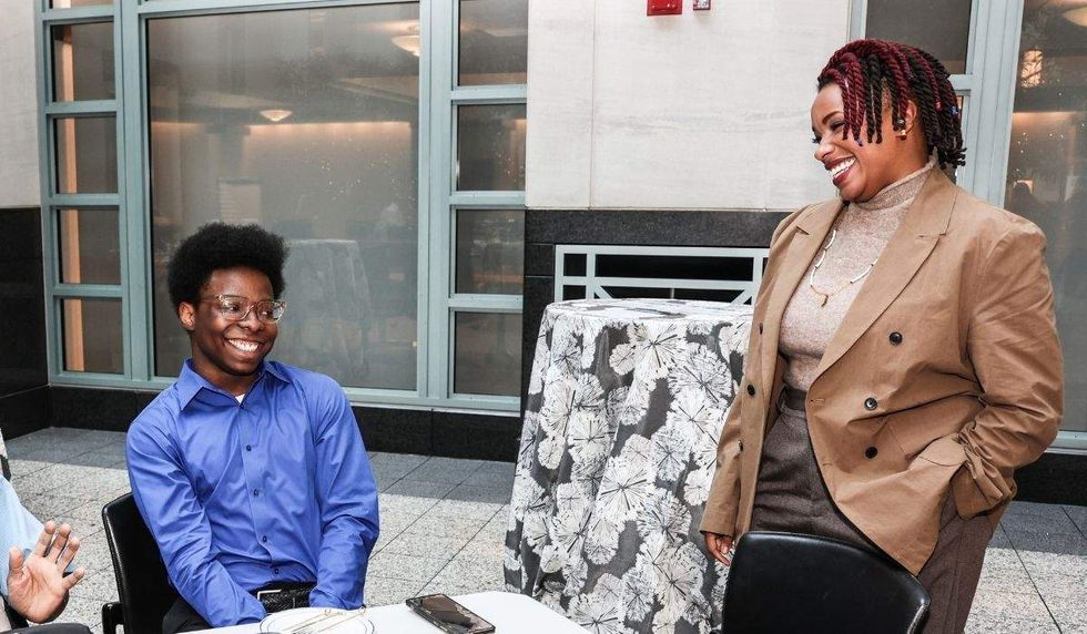 student christopher grady with glisten ceo melanie willingham-jaggers