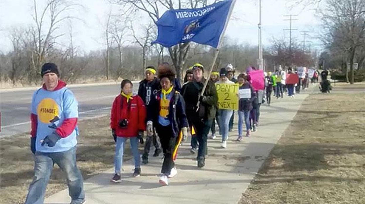 students marching