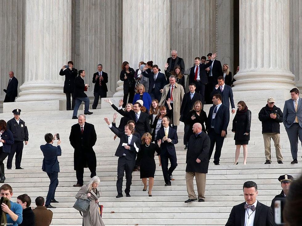 Supporters leave the Supreme Court