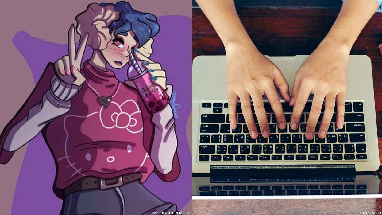 Teen’s Twitter Avatar and somebody typing on a laptop