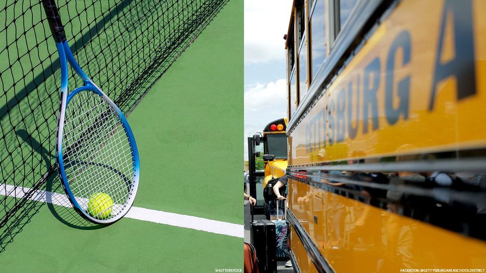 Tennis court and Gettysburg school bus