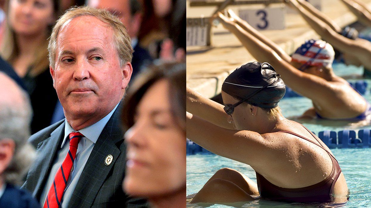Texas Attorney General Ken Paxton attends the executive order signing ceremony women swimmers before race