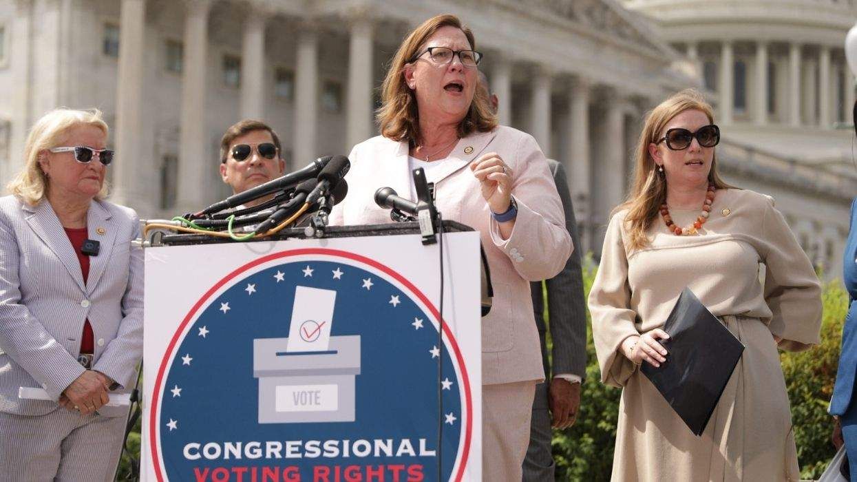 Texas U.S. Rep. Julie Johnson speaking outside the U.S. Capitol.