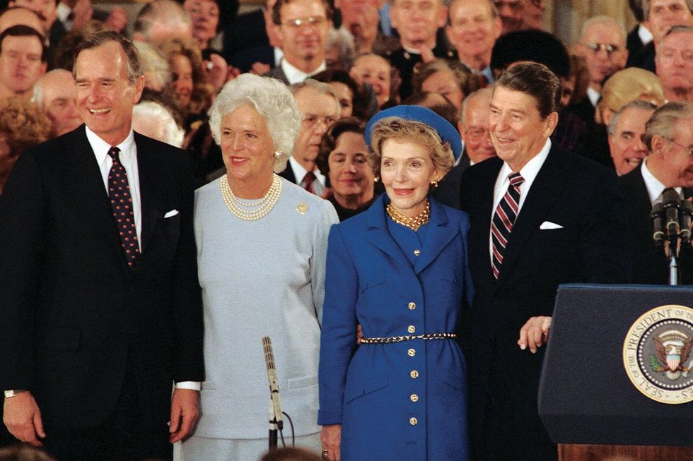 The Bushes and Reagans at Ronald Reagan's 1985 inauguration
