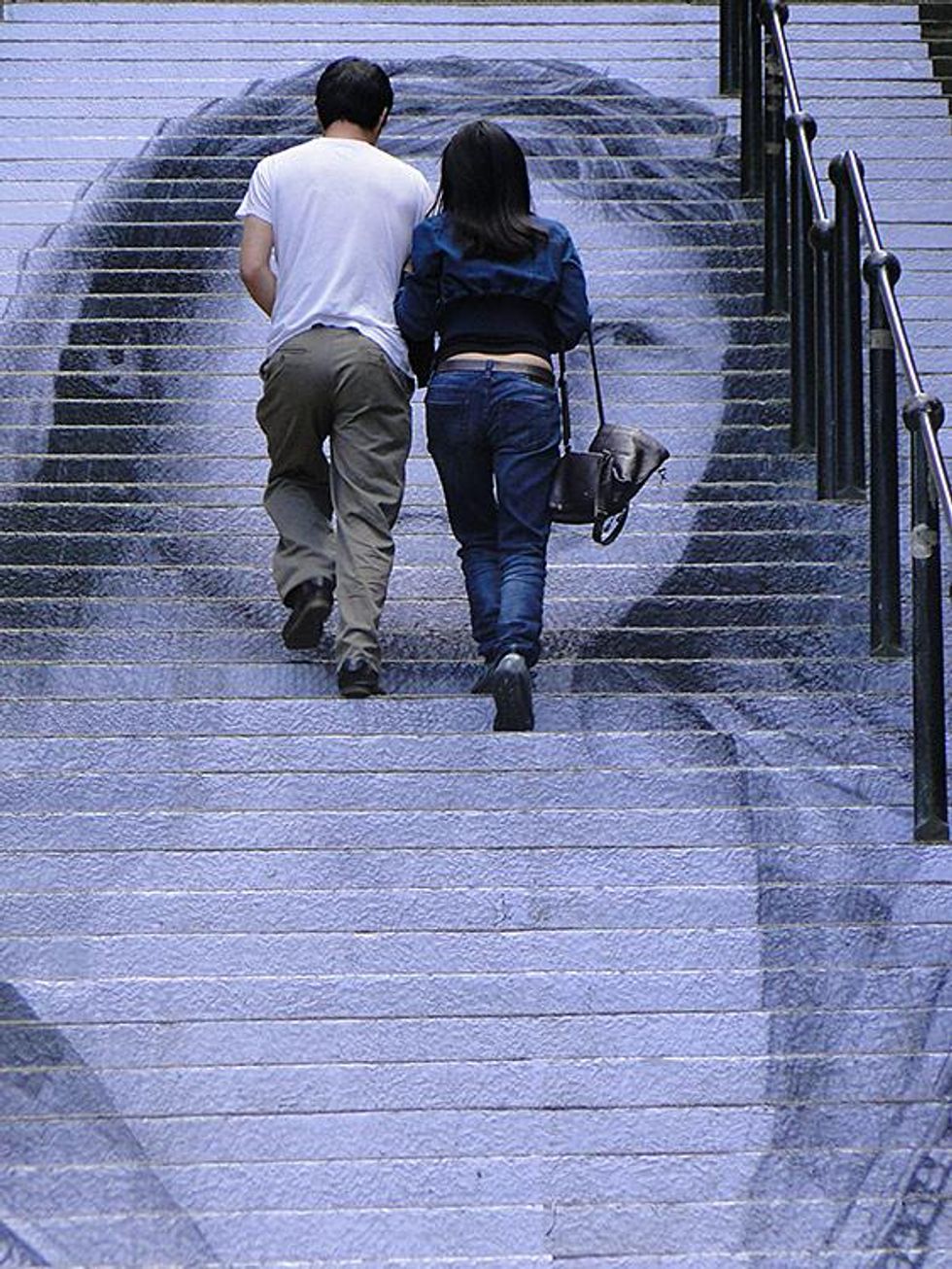 The Edinburgh mural, mounted on the risers of a stairway