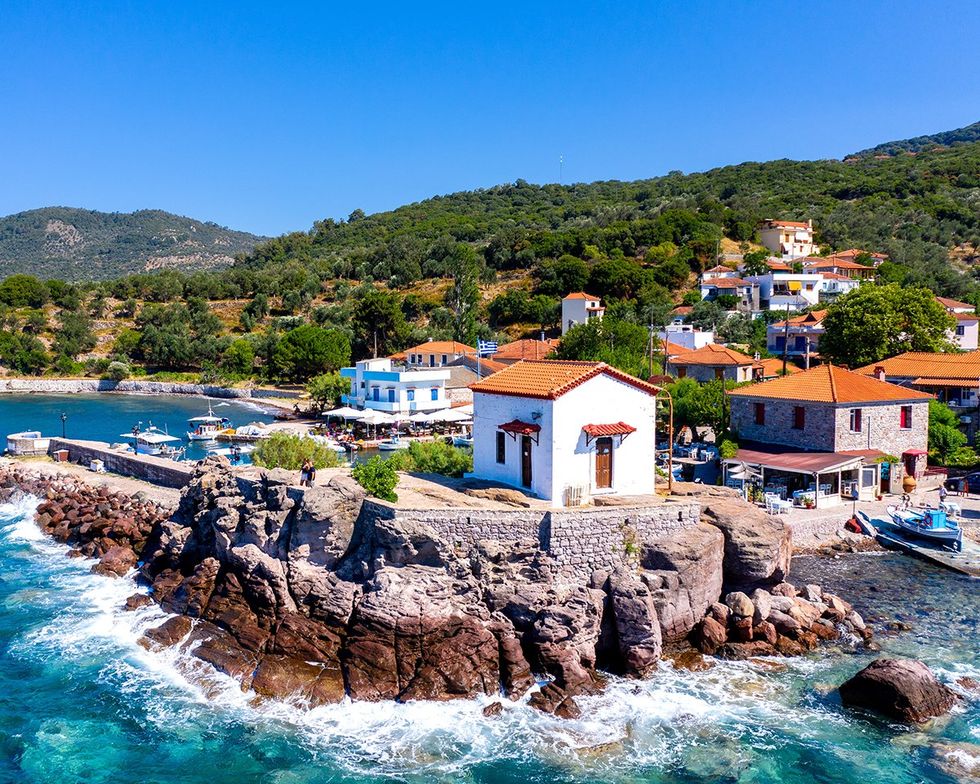 The little church of Panagia Gorgona situated on a rock in Skala Sykamias a picturesque seaside village of Lesbos
