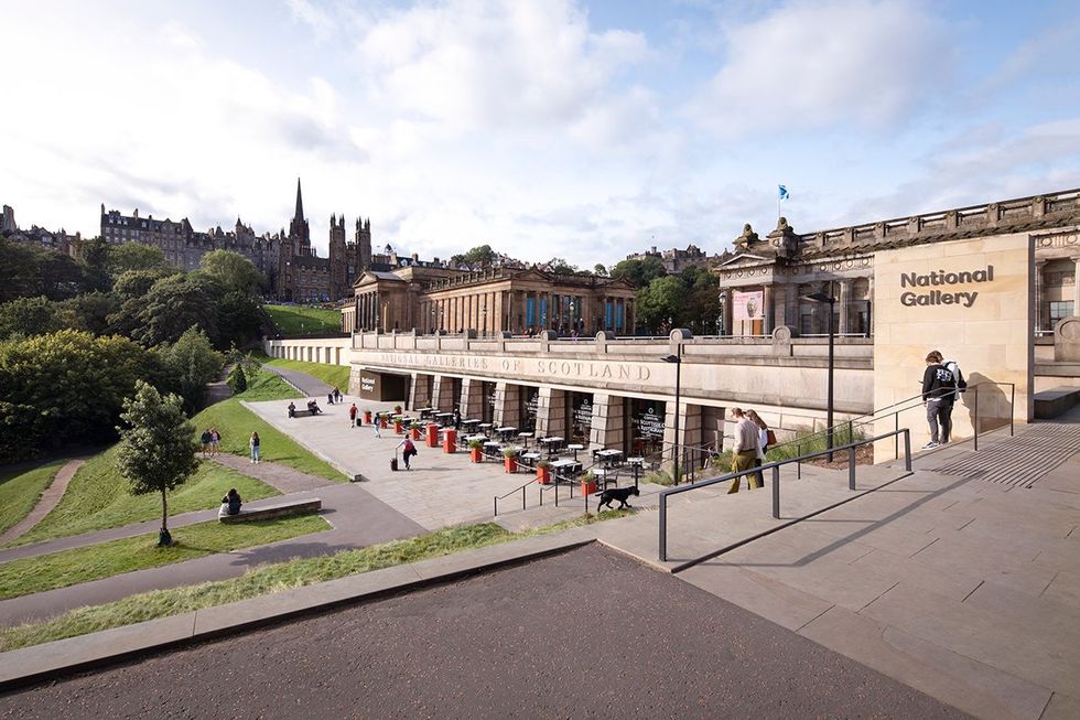 The National Gallery of Scotland sits above Princes Street Gardens and offers free entry