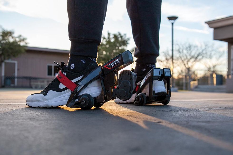 The Razor Turbo Jetts electric heel wheels (and lighted DLX version) let you roll at speeds up to 10 mph. Ages 9 and way up. ($130, Razor.com)