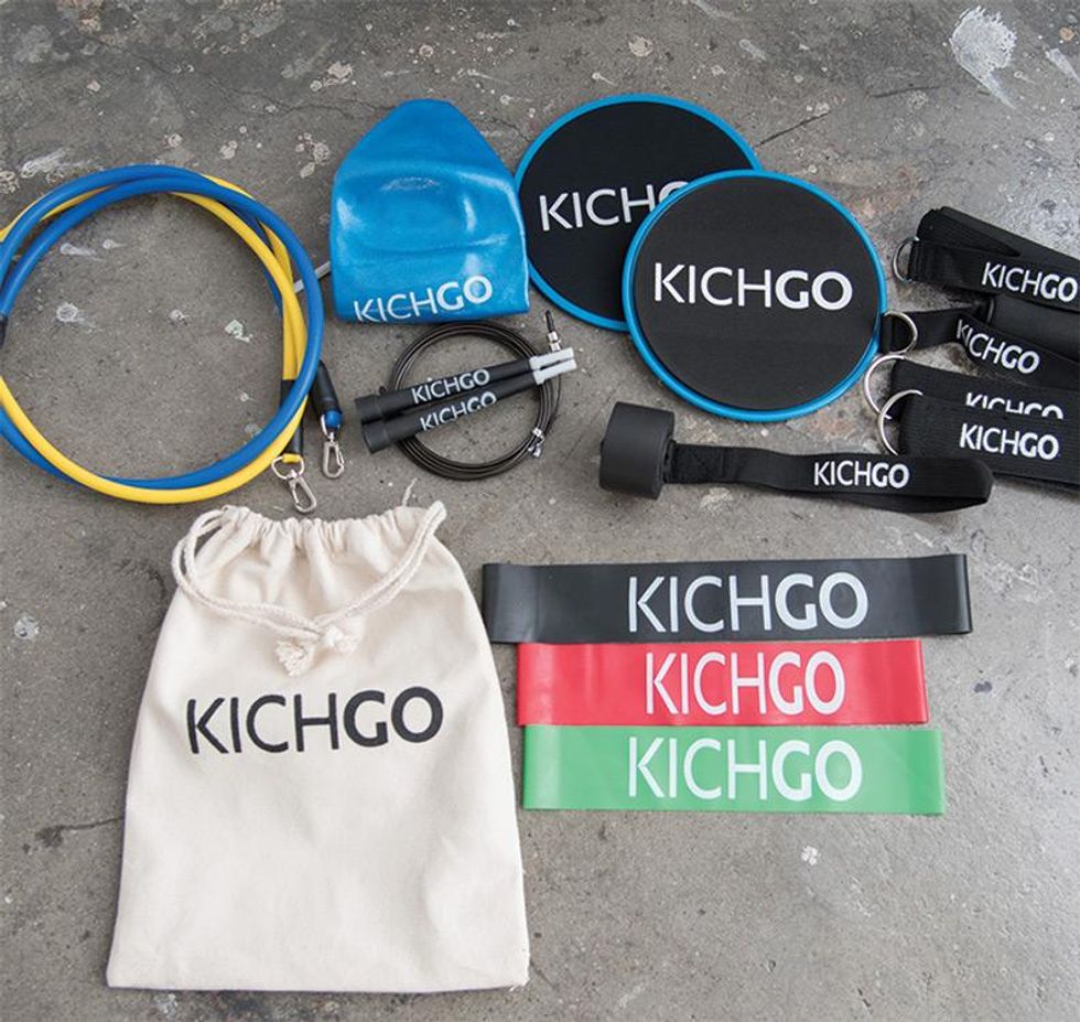 The secret weapon behind J-Law\u2019s bodacious bod, trainer Kit Rich packs a celeb-worthy workout (and equipment) in KICHGO, a bag weighing less than two pounds. ($65, Kichgo.com)