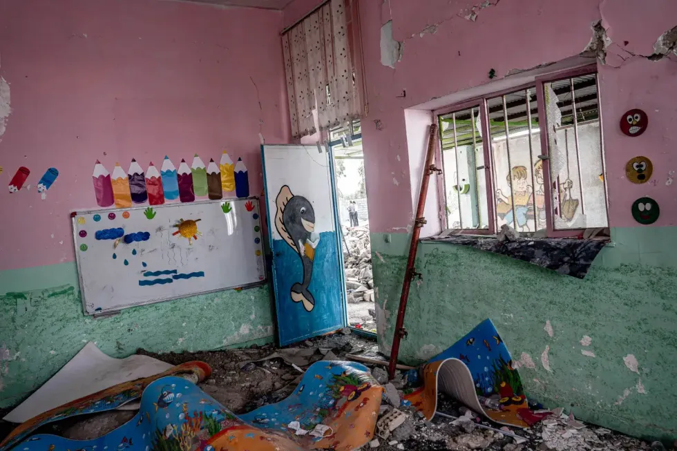 The Shajarat al-Tayyiba Primary School is in ruins in Minab, Iran, on March 31.