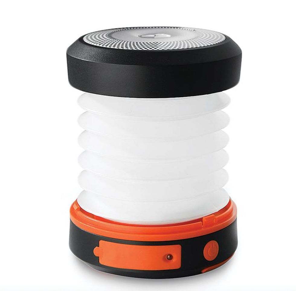 The super-cool, lightweight, and compact Portable Solar Camping Lantern, Phone Charger, and Flashlight can charge a 8 phone and fold up to fit into the palm of a hand to be used as a flashlight. ($29, EverythingTechGear.com)