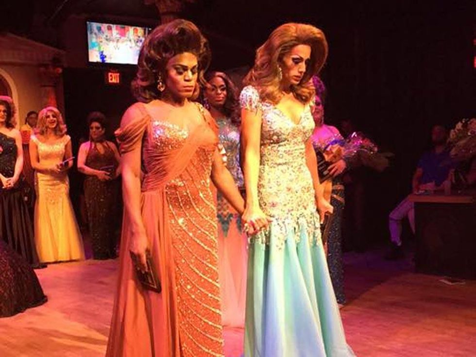The top two contestants (Chloe Cassidy and Kimora Lee Matthews) moments before crowning of Miss Gay NC America 2016.