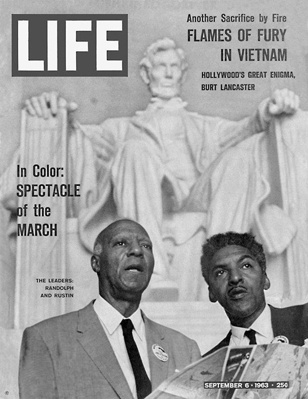 The triumphant Life magazine cover, crediting A. Philip Randolph and Rustin as the leaders of the March on Washington. Courtesy Bayard Rustin Estate.
