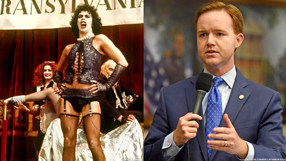 Tim Curry in Rocky Horror Picture Show and Florida state Sen. Clay Yarborough