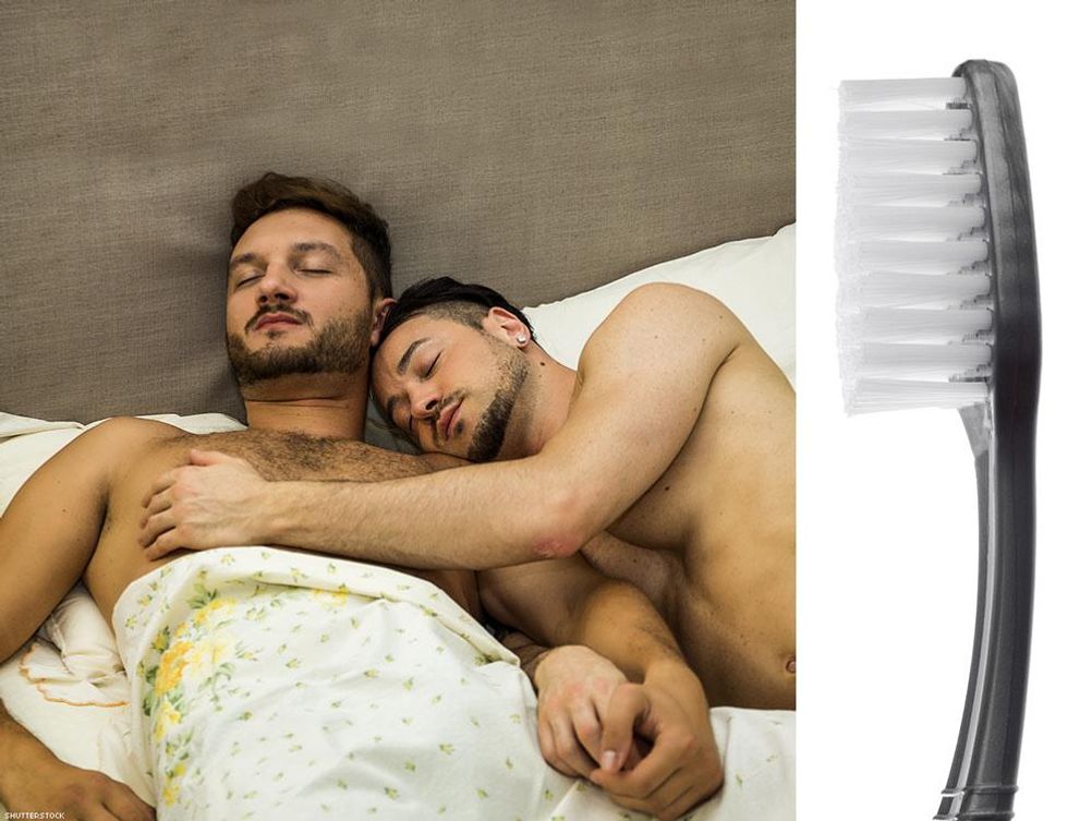 Toothbrush on left = my place. Toothbrush on right = your place.