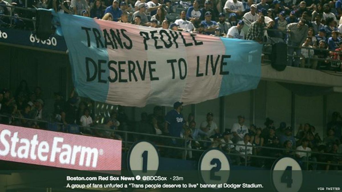 trans flag on display at world series final 