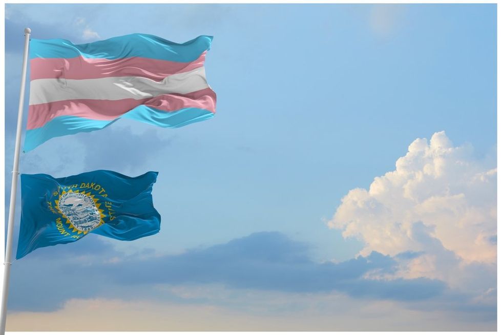 Trans flag with South Dakota state flag